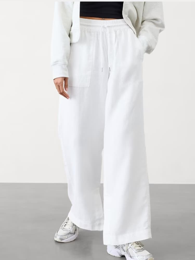 Athleta White Retreat Linen Wide Leg Trousers - Image 2 of 2