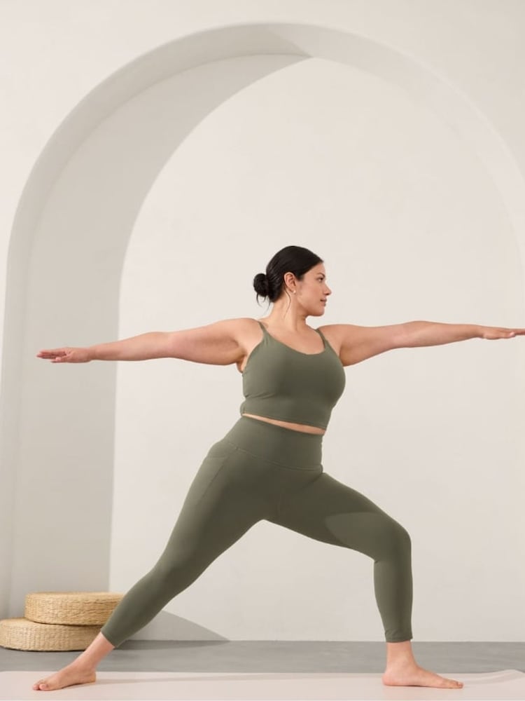 Athleta Green Black Elation High Waisted 3/4 Leggings - Image 1 of 2