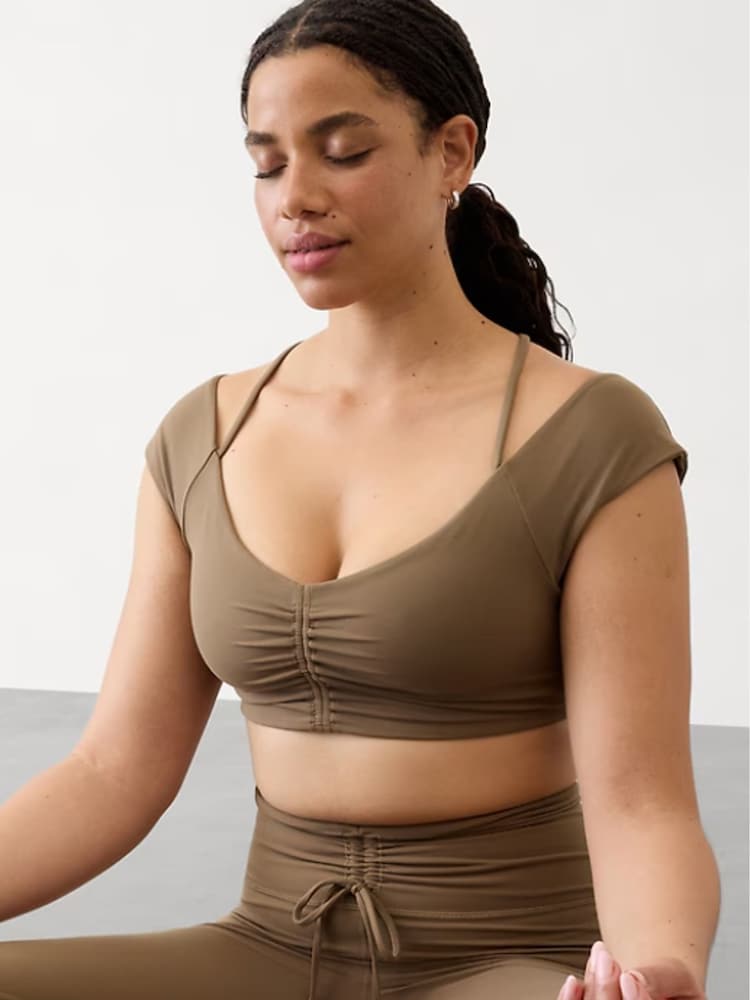 Athleta Brown Cinch Built In Bra Top - Image 1 of 2