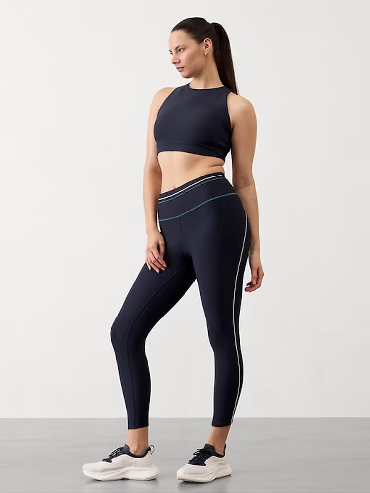 Athleta Navy Blue Pacesetter Ultra High Waisted 7/8 Stripe Leggings - Image 1 of 1