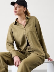 Athleta Green Retreat Linen Top - Image 1 of 5
