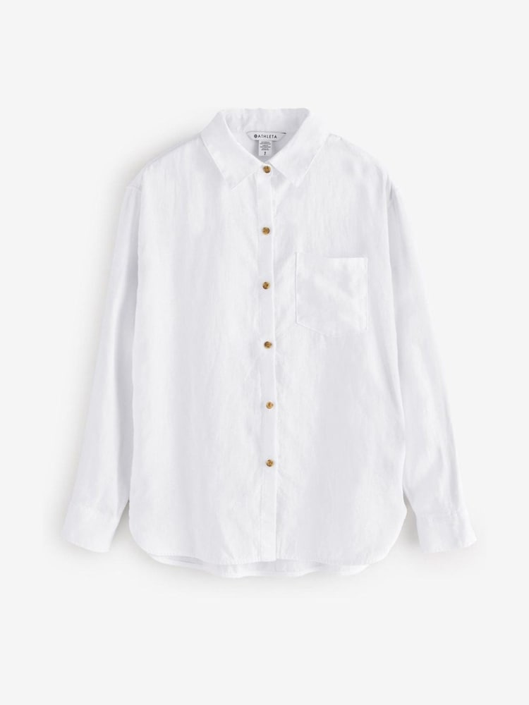 Athleta White Retreat Linen Shirts - Image 1 of 4