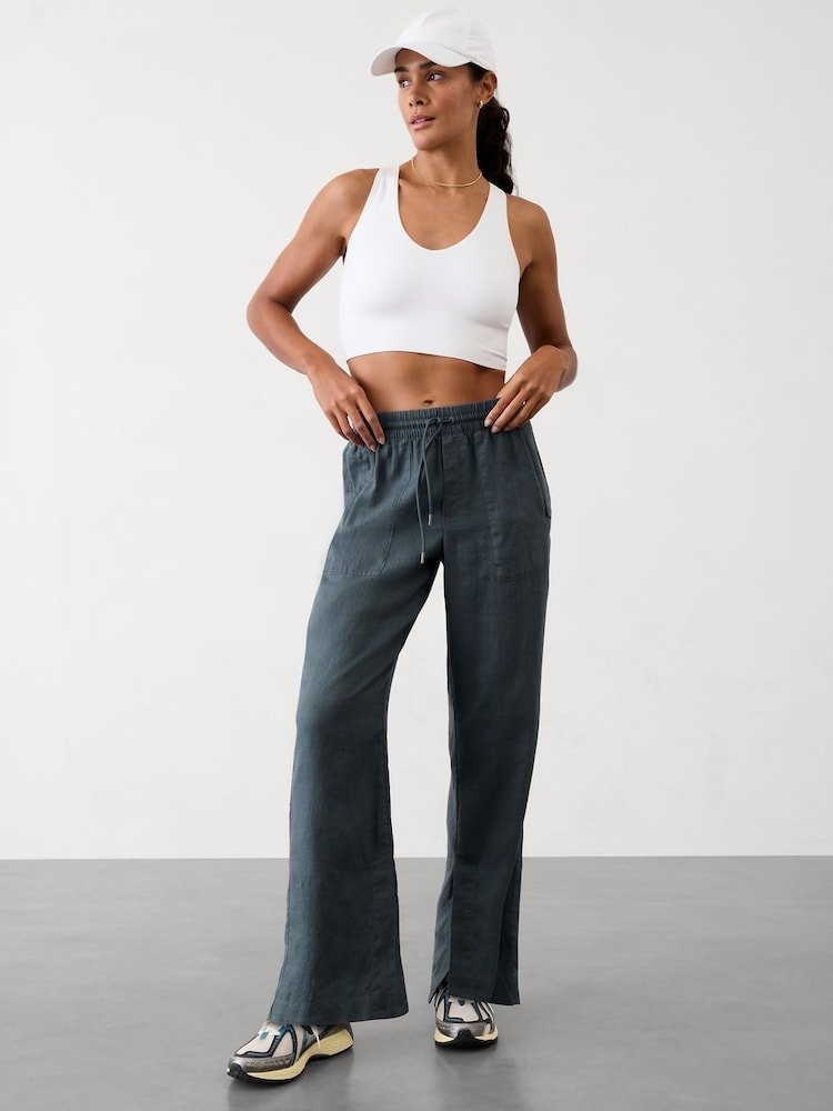 Grau - Athleta – Retreat – Leinenhose mit hohem Bund und weitem Bein - Image 3 of 5