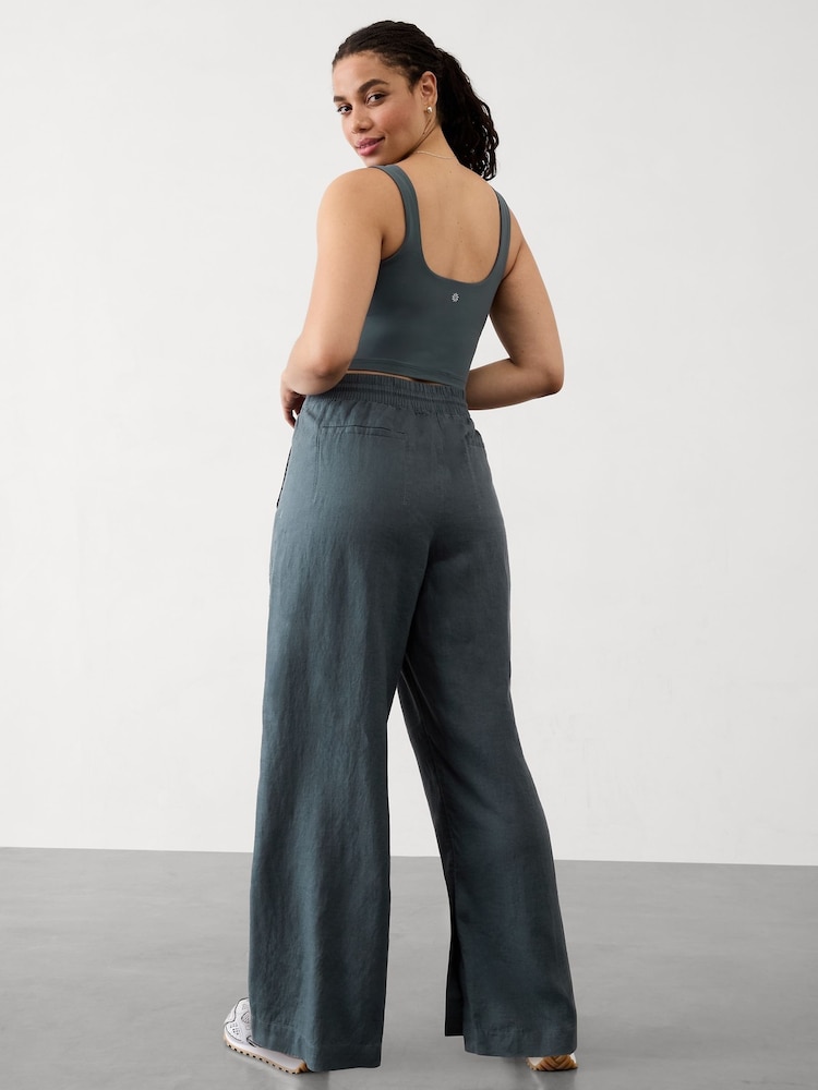 Grau - Athleta – Retreat – Leinenhose mit hohem Bund und weitem Bein - Image 4 of 5