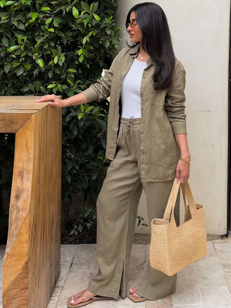 Athleta Green Retreat Linen High Waisted Wide Leg trousers - Image 1 of 5