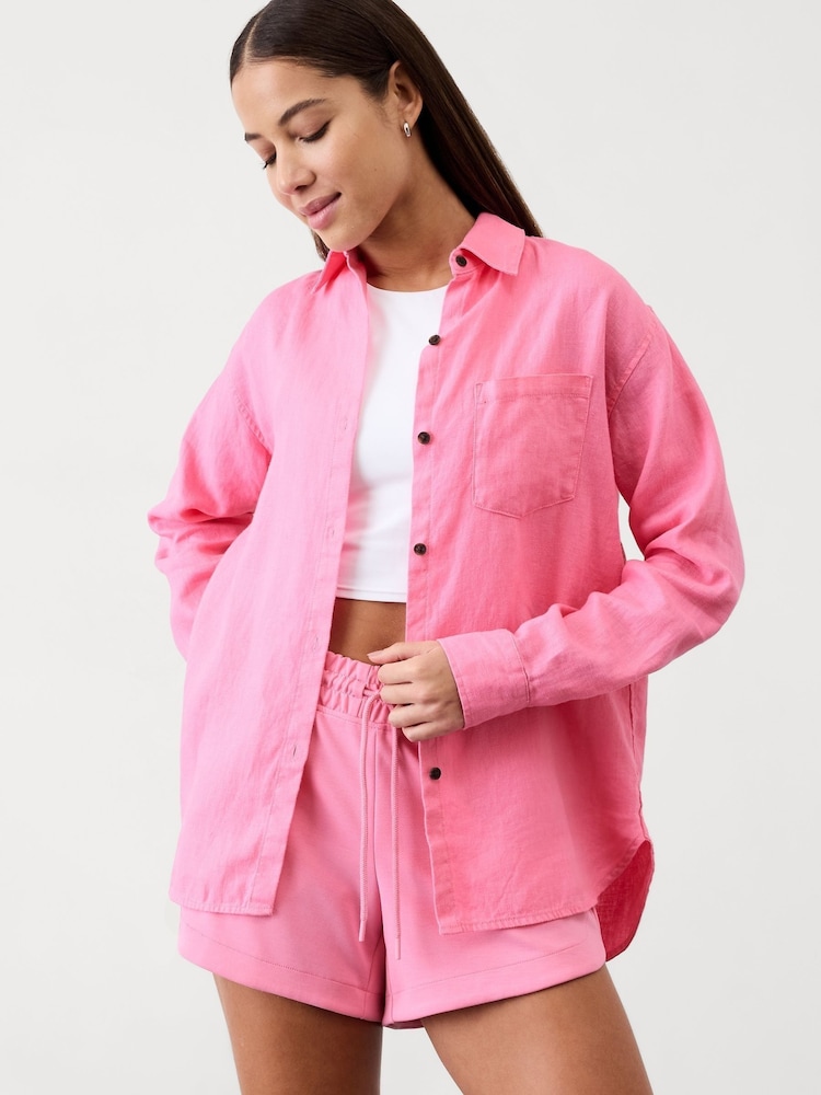 Athleta Pink Retreat Linen Top - Image 1 of 5