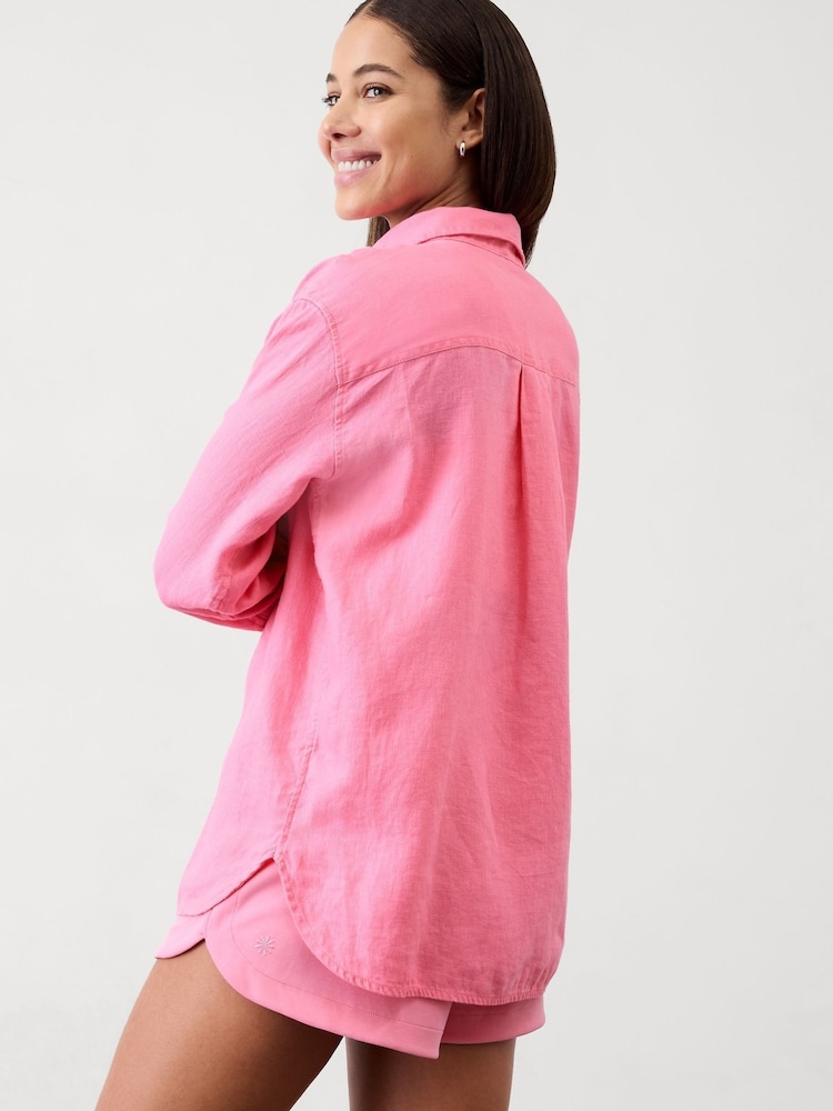 Athleta Pink Retreat Linen Top - Image 2 of 5