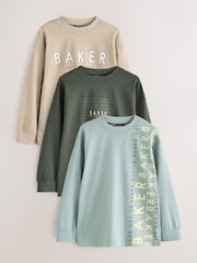 Baker by Ted Baker Khaki Green Stone Long Sleeve Graphic Print T-Shirts 3 Pack - Slika 1 iz 9