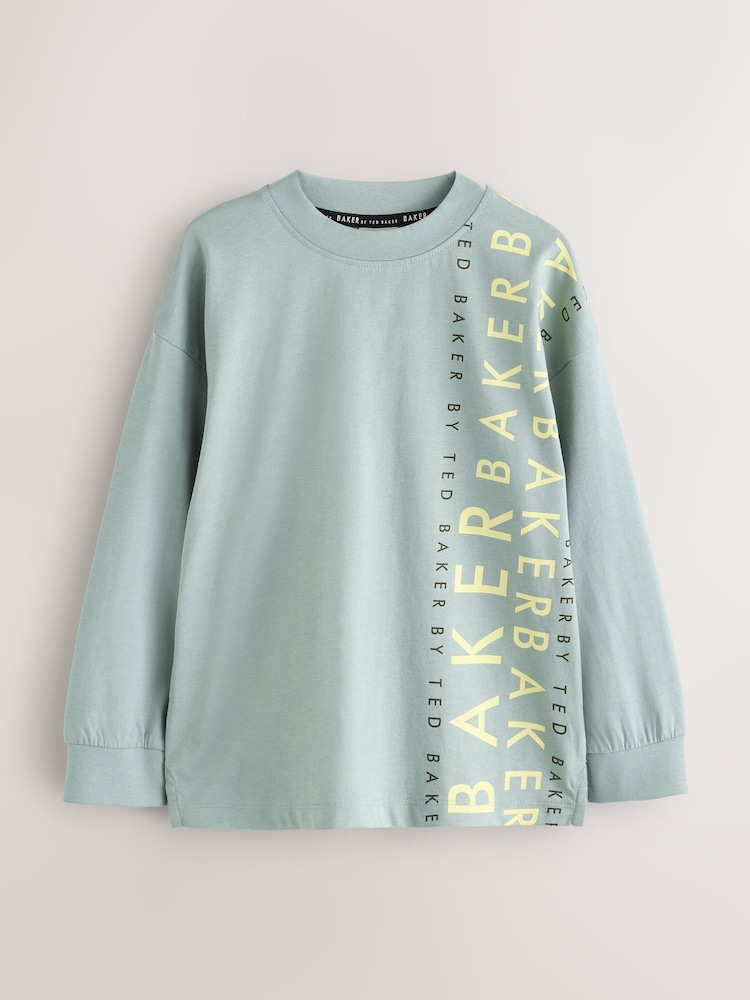 Baker by Ted Baker Khaki Green Stone Long Sleeve Graphic Print T-Shirts 3 Pack - Slika 2 iz 9