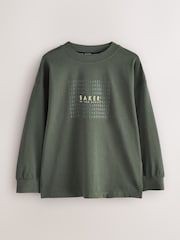 Baker by Ted Baker Khaki Green Stone Long Sleeve Graphic Print T-Shirts 3 Pack - Slika 3 iz 9
