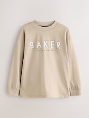 Baker by Ted Baker Khaki Green Stone Long Sleeve Graphic Print T-Shirts 3 Pack - Slika 5 iz 9