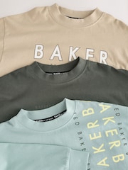 Baker by Ted Baker Khaki Green Stone Long Sleeve Graphic Print T-Shirts 3 Pack - Slika 6 iz 9