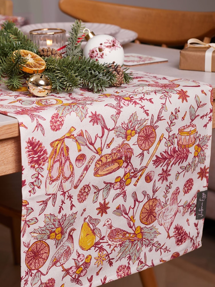 Victoria Eggs Red Twelve Days of Christmas Table Runner - Image 1 of 4