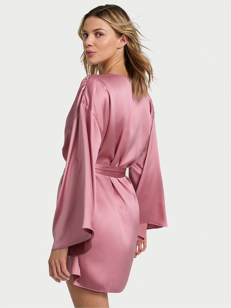 Victoria's Secret Dusk Mauve Pink Satin Short Robe - Image 2 of 2 Victoria's Secret Dusk Mauve Pink Satin Short Robe - Image 2 of 2