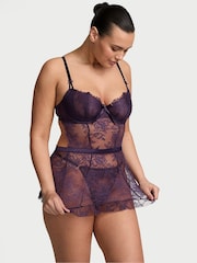 Victoria's Secret Valiant Purple Lace Unlined Balcony Babydoll Set - Image 1 of 2