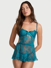 Victoria's Secret Pale Jade Blue Lace Unlined Balcony Babydoll Set - Image 1 of 2