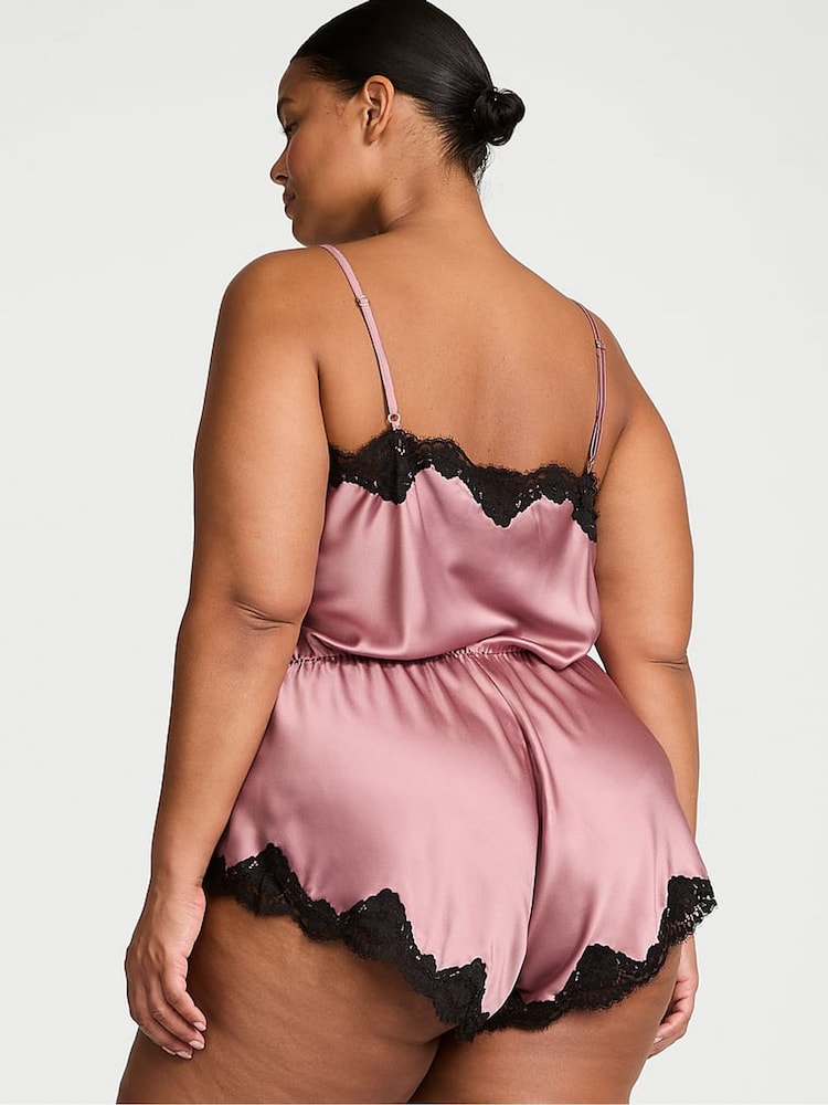 Victoria's Secret Pink Rose Satin Lace-Trim Playsuit - Image 2 of 2