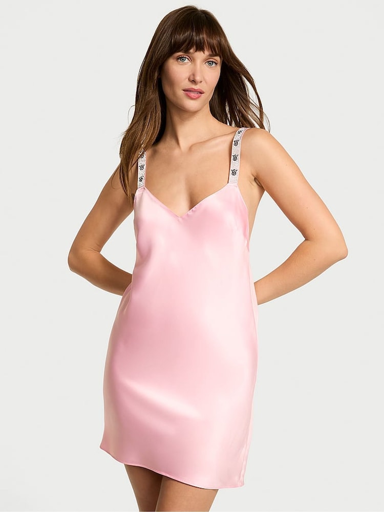 Victoria's Secret Pretty Blossom Pink Shine Strappy Back Satin Slip Dress - Image 1 of 3