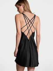 Victoria's Secret Black Shine Strappy Back Satin Slip Dress - Image 1 of 3