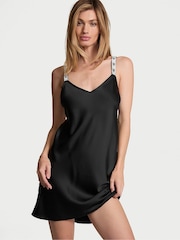 Victoria's Secret Black Shine Strappy Back Satin Slip Dress - Image 2 of 3