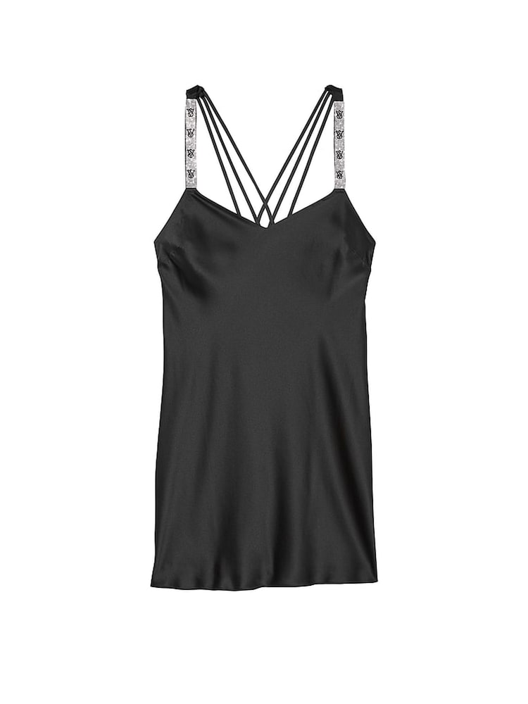 Victoria's Secret Black Shine Strappy Back Satin Slip Dress - Image 3 of 3