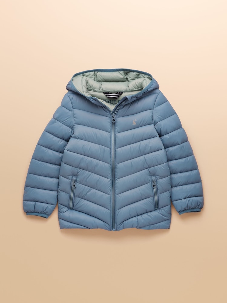Joules Kids' Cairn Blue Showerproof Padded Coat with Hood - Image 1 of 5