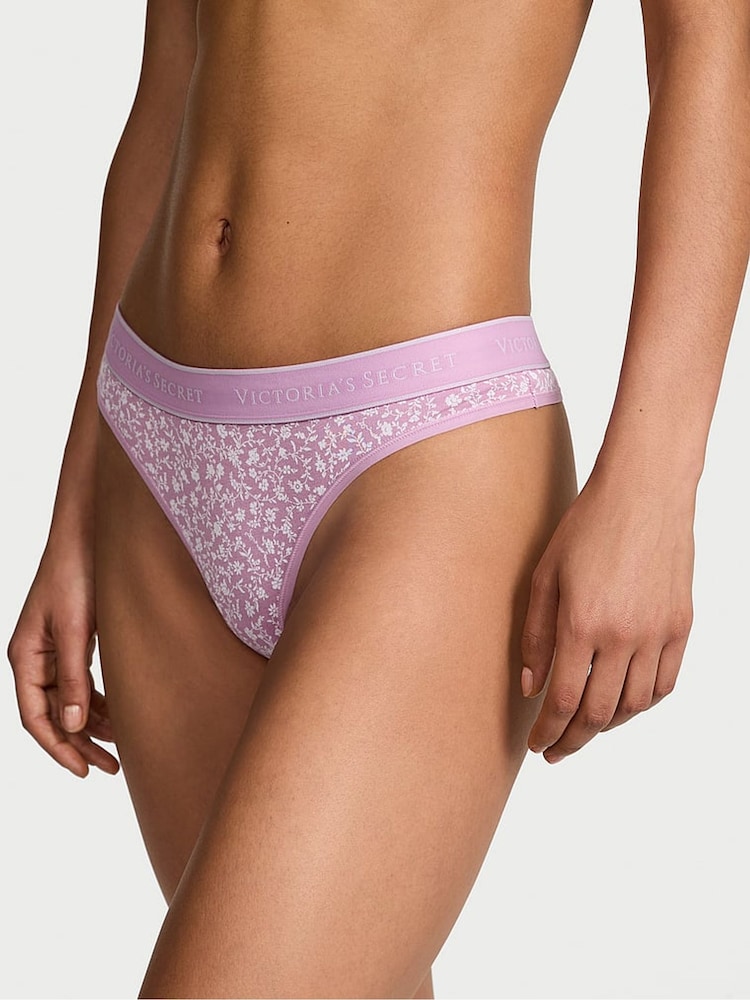 Victoria's Secret Scattered Floral Purple Thong Knickers - Image 1 of 3