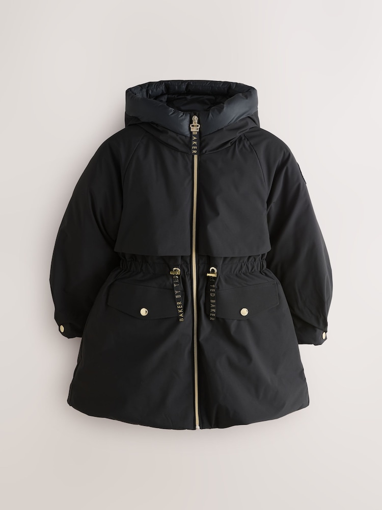 Baker by Ted Baker Shower Resistant Skirted Tech Parka Black Coat - Image 1 of 9
