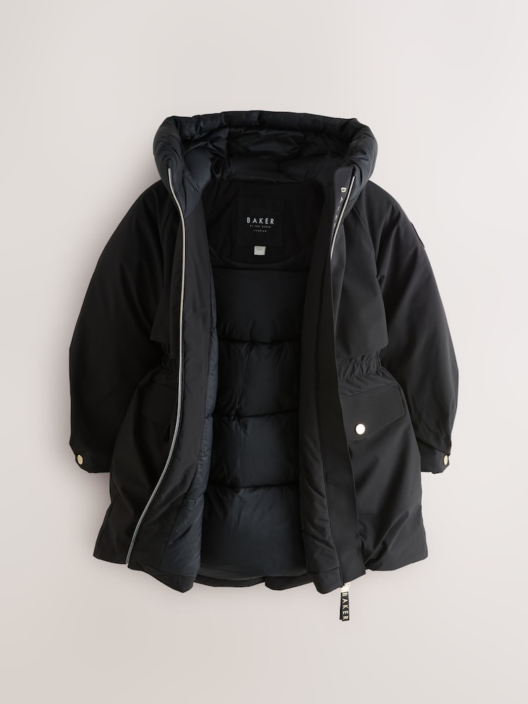 Baker by Ted Baker Shower Resistant Skirted Tech Parka Black Coat - Image 2 of 9