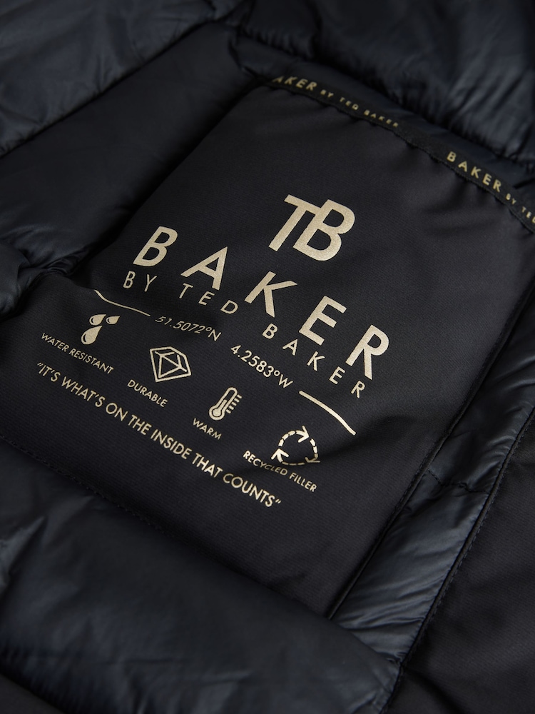Baker by Ted Baker Shower Resistant Skirted Tech Parka Black Coat - Image 9 of 9