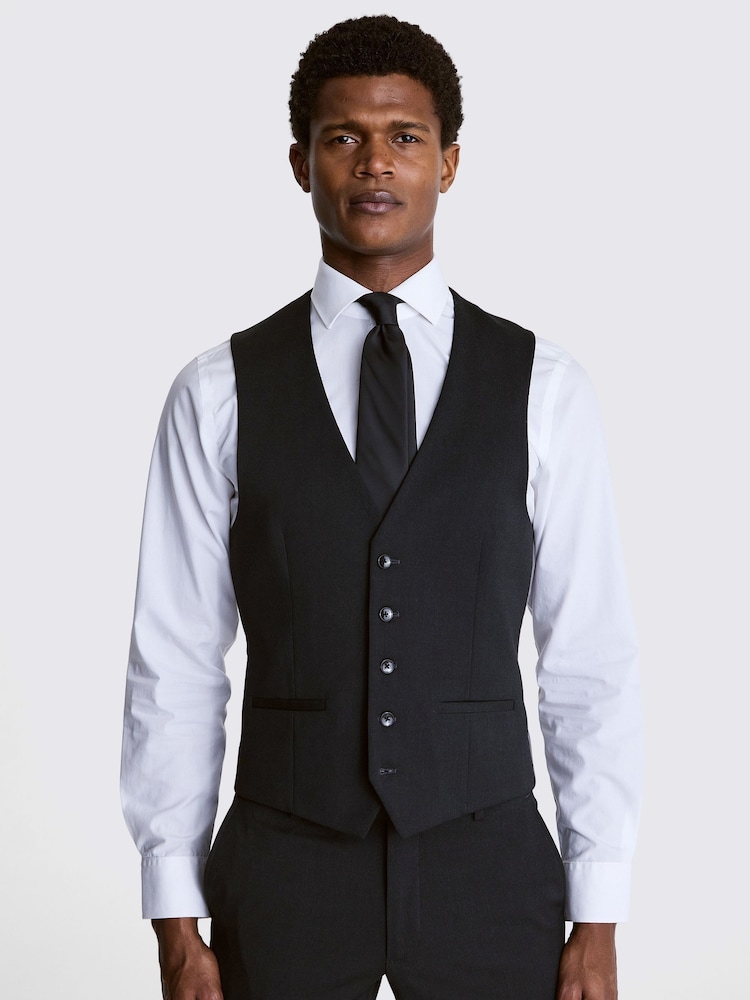 MOSS Charcoal Grey Slim Fit Stretch Waistcoat - Image 1 of 4