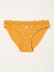 FatFace Mustard Yellow Ditsy Floral High Leg Knickers - Image 1 of 2