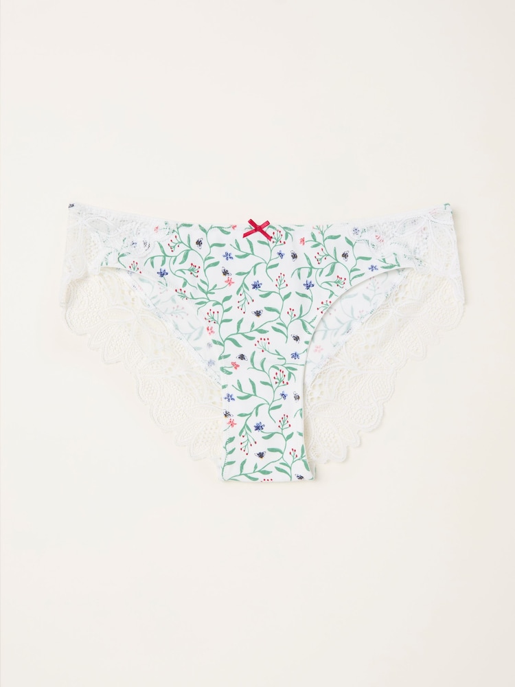 FatFace Ivory Bee Floral Brazillian Knickers - Image 1 of 2