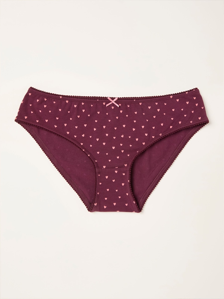 FatFace Burgundy Red Heart Print Classic Knickers - Image 1 of 2