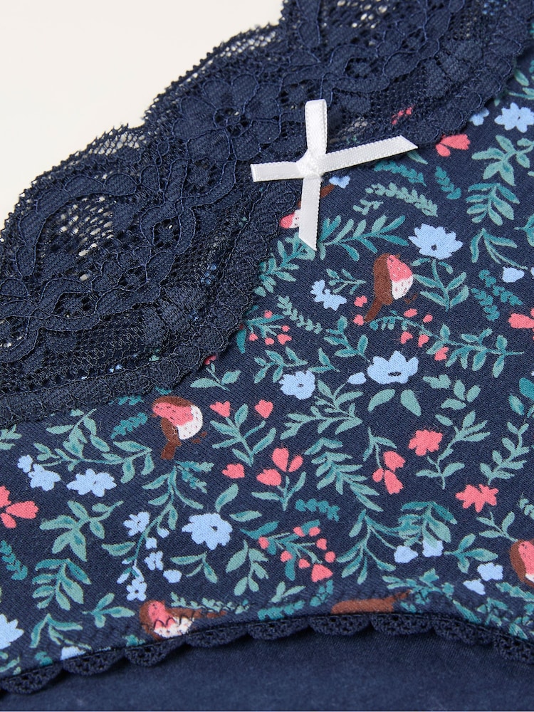 FatFace Navy Robin Print Classic Knickers - Image 2 of 2 FatFace Navy Robin Print Classic Knickers - Image 2 of 2