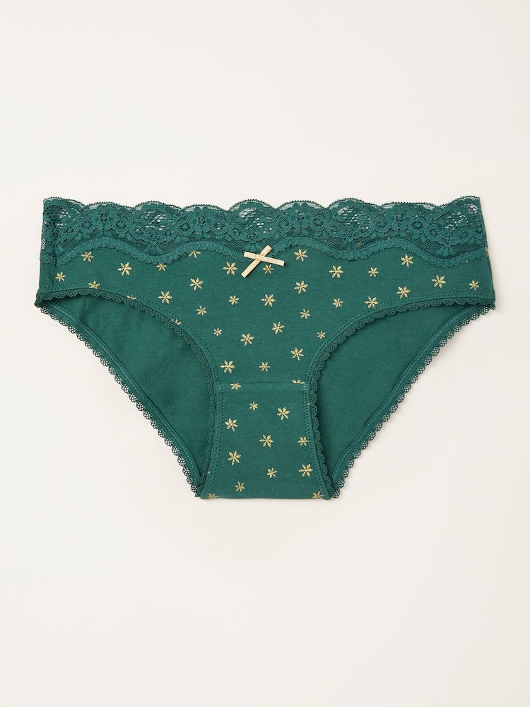 FatFace Green Snowflake Classic Knickers - Image 1 of 2