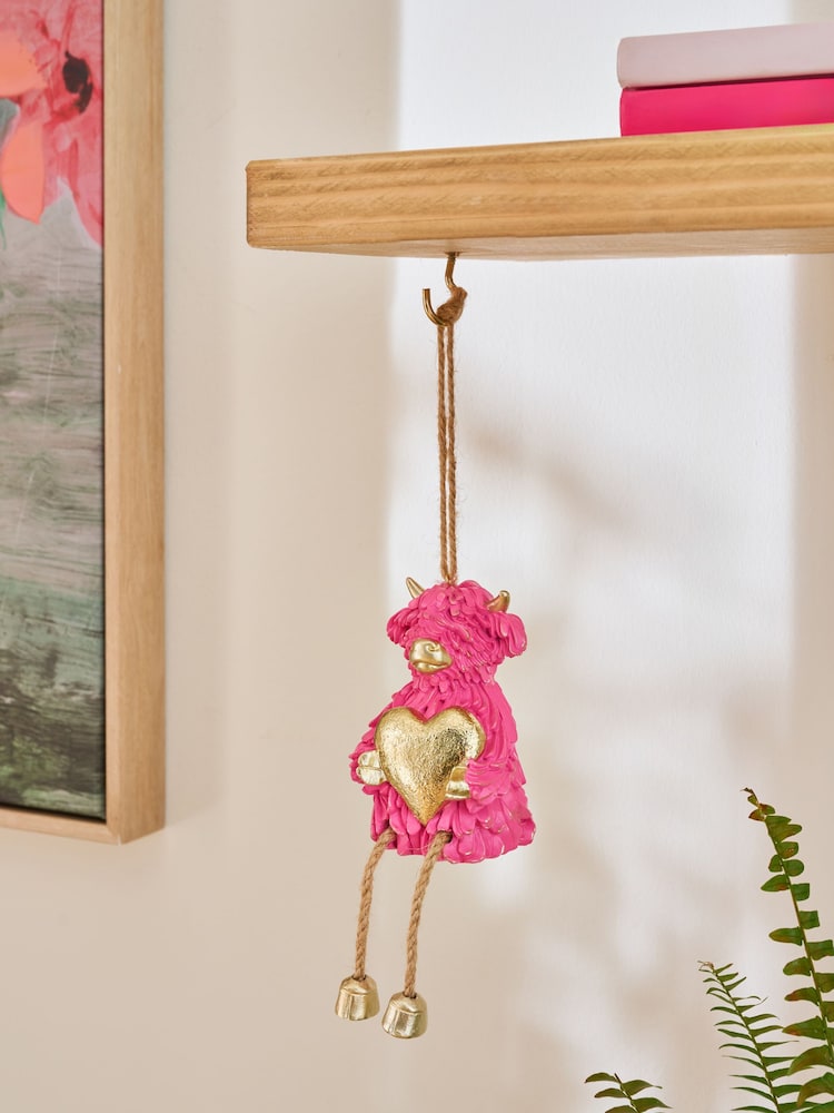 Pink Hamish The Highland Cow Heart Hanging Decoration - Image 1 of 5 Pink Hamish The Highland Cow Heart Hanging Decoration - Image 1 of 5