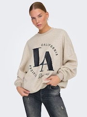 ONLY Grey Slogan Sweatshirt - Image 1 of 6