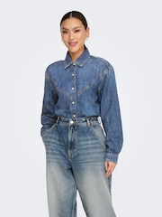 Camisa de manga larga de denim holgada 100% algodón de ONLY - Imagen 3 de 7