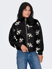 ONLY Black Zip Up Embroidered Teddy Fleece Jacket - Image 1 of 3