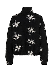 ONLY Black Zip Up Embroidered Teddy Fleece Jacket - Image 2 of 3