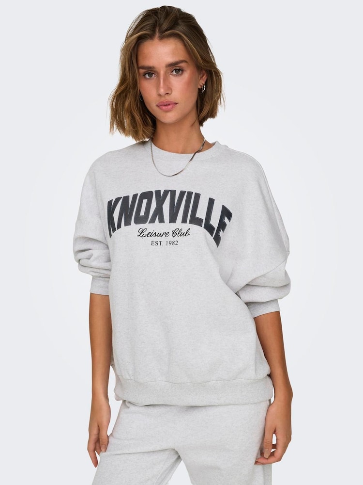 ONLY Grey Slogan Sweatshirt - Image 1 of 6