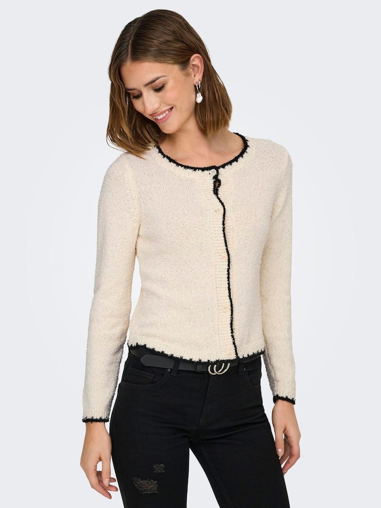 ONLY Cream Cosy Contrast Edge Cardigan - Image 1 of 6