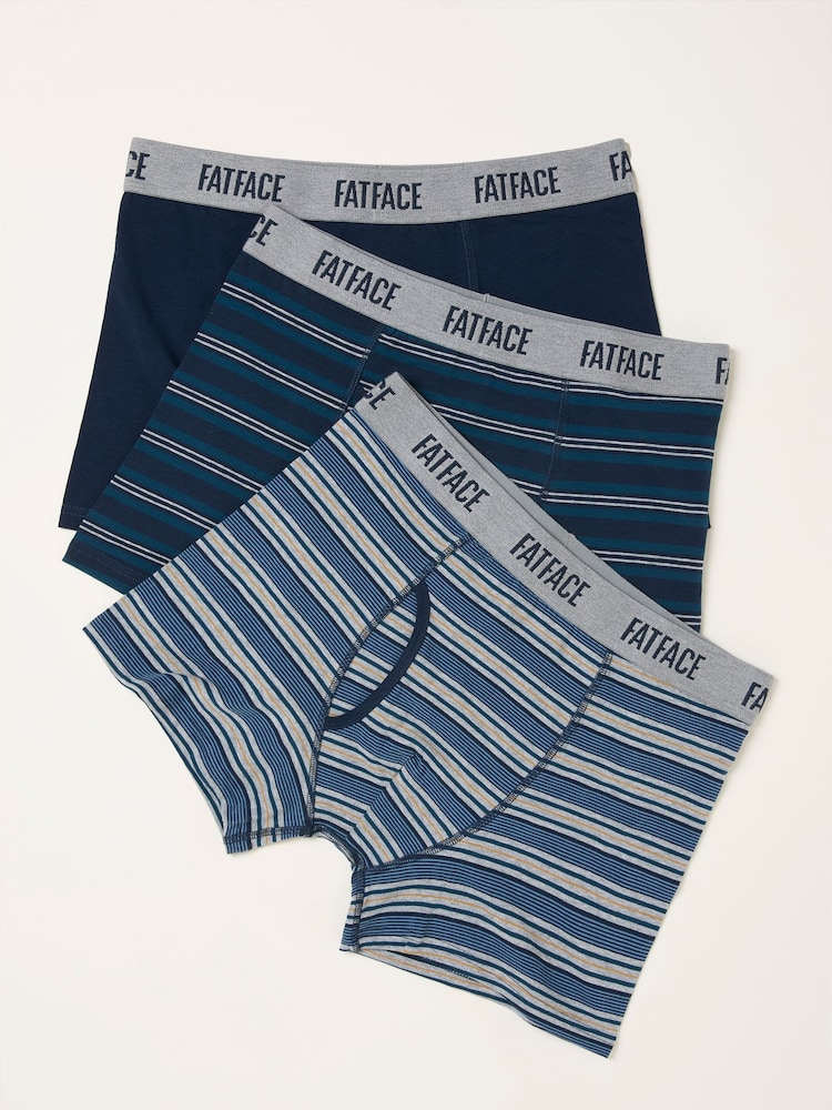 FatFace Navy 3 Pack of Stripe Boxers - Image 1 of 2