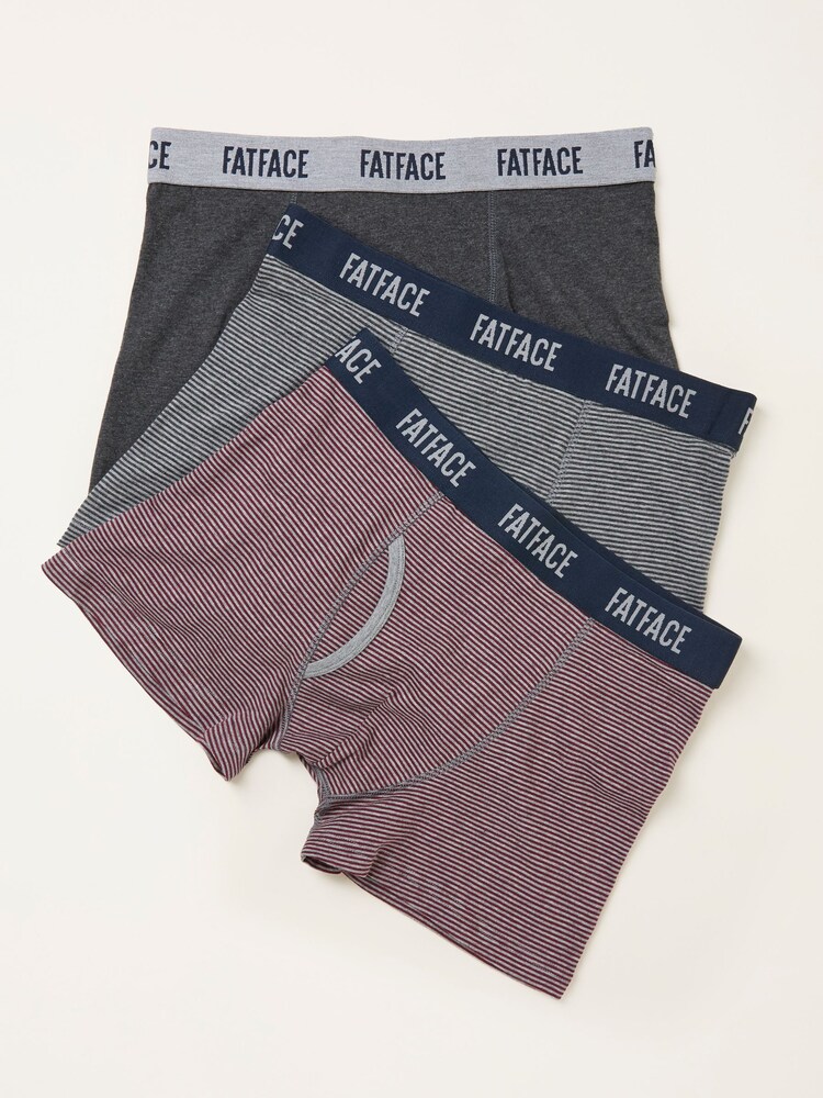 FatFace Grey 3 Pack of Fine Stripe Boxers - Image 1 of 2