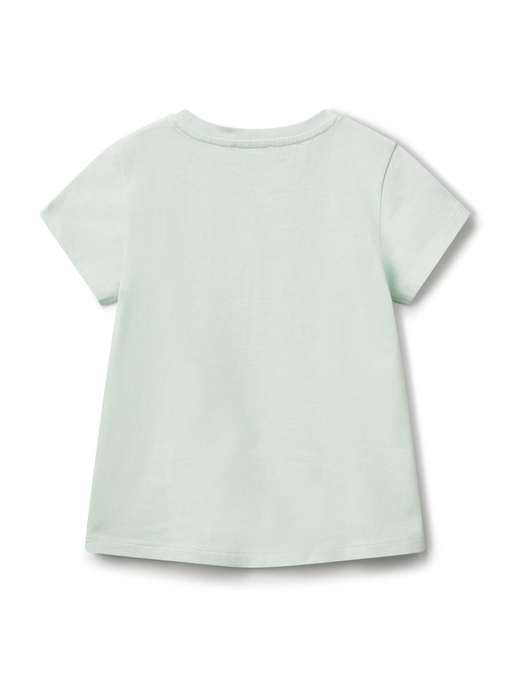 أخضر - Benetton Girls Short Sleeve Sequin 100% Cotton T-Shirt (2-6 yrs) - صورة 2 من 3