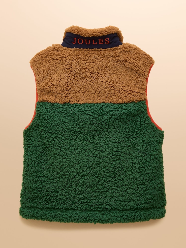 Joules Boys' Billy Green and Tan Colourblock Fleece Gilet - Image 2 of 4 Joules Boys' Billy Green and Tan Colourblock Fleece Gilet - Image 2 of 4