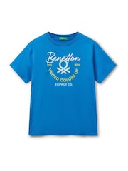 أزرق - تيشرت مزين بطبعة جرافيك من القطن 100% بشعار للأولاد من Benetton (6-12 سنة) - صورة 1 من 3
