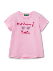 Benetton Girls Short Sleeve Sequin 100% Cotton T-Shirt (2-6 yrs) - Image 1 of 3