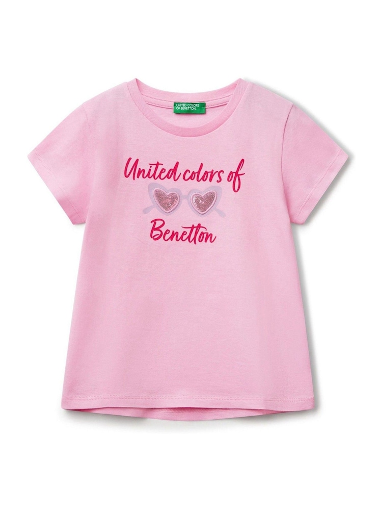 Benetton Girls Short Sleeve Sequin 100% Cotton T-Shirt (2-6 yrs) - Image 1 of 3